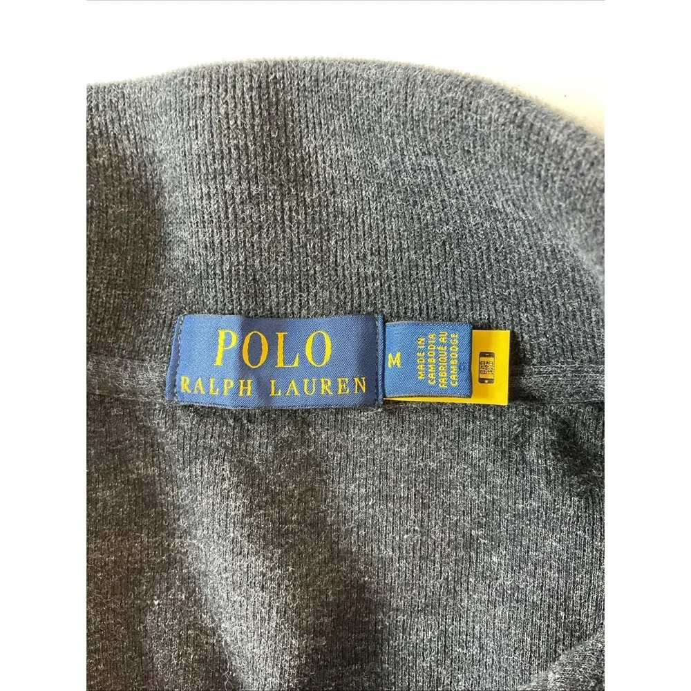 Polo‎ Ralph Lauren 1/4 Zip Dark Gray Men's M Pullover Cotton Preppy Ribbed  Prep